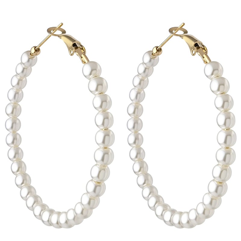 RONLLNA Pearl Hoop Earrings for Women Fashion Dangle Hypoallergenic Layer Earrings Drop Dangle Earrings Gifts for Women (Pearl hoop) - Image 1
